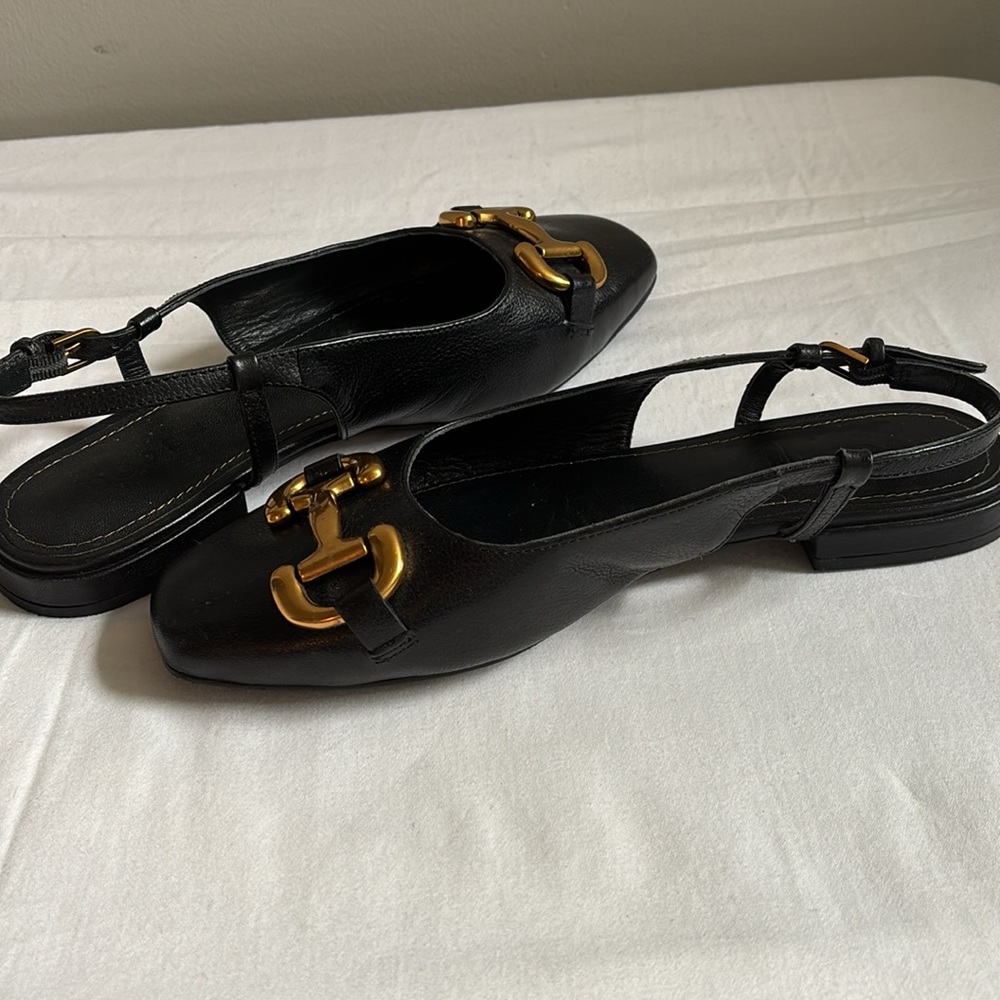 Boden sling back square toe mules with gold horsebit hardware - Picture 4 of 8